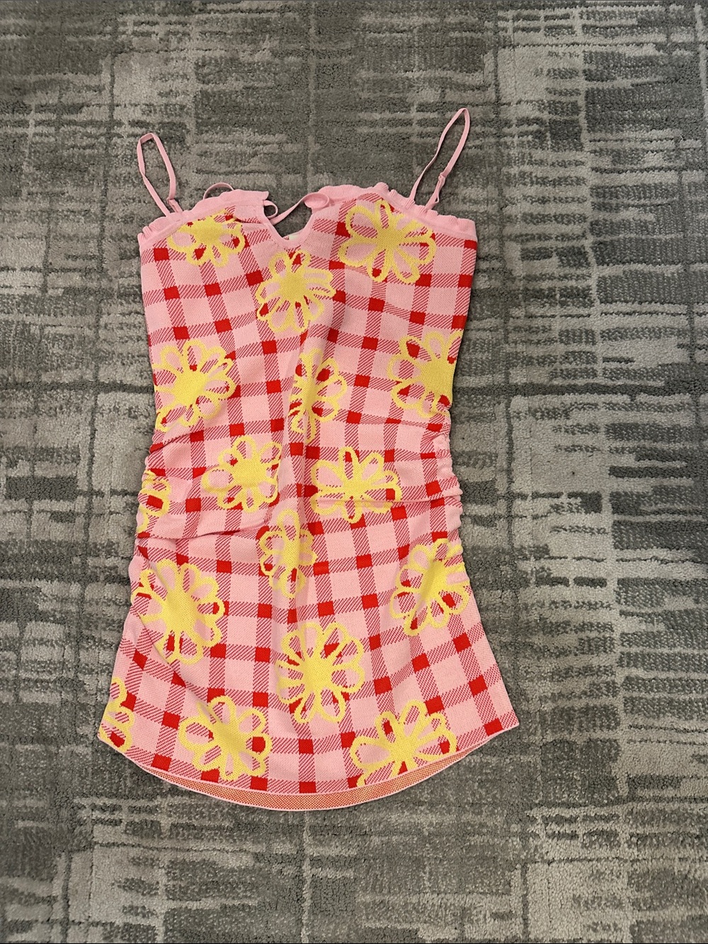Anthropologie Pink and Yellow Gingham Floral Dress - Picture 4 of 4